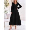 imagePRETTYGARDEN Womens Casual Smocked Midi Dress 2025 Spring Long Sleeve V Neck Tiered A Line Long Flowy DressBlack