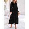 imagePRETTYGARDEN Womens Casual Smocked Midi Dress 2025 Spring Long Sleeve V Neck Tiered A Line Long Flowy DressBlack