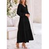 imagePRETTYGARDEN Womens Casual Smocked Midi Dress 2025 Spring Long Sleeve V Neck Tiered A Line Long Flowy DressBlack