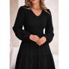 imagePRETTYGARDEN Womens Casual Smocked Midi Dress 2025 Spring Long Sleeve V Neck Tiered A Line Long Flowy DressBlack