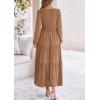 imagePRETTYGARDEN Womens Casual Smocked Midi Dress 2025 Spring Long Sleeve V Neck Tiered A Line Long Flowy DressKhaki