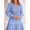 imagePRETTYGARDEN Womens Casual Smocked Midi Dress 2025 Spring Long Sleeve V Neck Tiered A Line Long Flowy DressLight Blue
