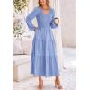 imagePRETTYGARDEN Womens Casual Smocked Midi Dress 2025 Spring Long Sleeve V Neck Tiered A Line Long Flowy DressLight Blue