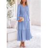imagePRETTYGARDEN Womens Casual Smocked Midi Dress 2025 Spring Long Sleeve V Neck Tiered A Line Long Flowy DressLight Blue