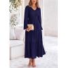 imagePRETTYGARDEN Womens Casual Smocked Midi Dress 2025 Spring Long Sleeve V Neck Tiered A Line Long Flowy DressNavy