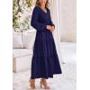 imagePRETTYGARDEN Womens Casual Smocked Midi Dress 2025 Spring Long Sleeve V Neck Tiered A Line Long Flowy DressNavy