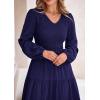 imagePRETTYGARDEN Womens Casual Smocked Midi Dress 2025 Spring Long Sleeve V Neck Tiered A Line Long Flowy DressNavy