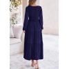 imagePRETTYGARDEN Womens Casual Smocked Midi Dress 2025 Spring Long Sleeve V Neck Tiered A Line Long Flowy DressNavy