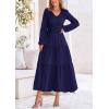 imagePRETTYGARDEN Womens Casual Smocked Midi Dress 2025 Spring Long Sleeve V Neck Tiered A Line Long Flowy DressNavy