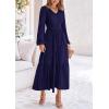 imagePRETTYGARDEN Womens Casual Smocked Midi Dress 2025 Spring Long Sleeve V Neck Tiered A Line Long Flowy DressNavy