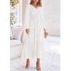 imagePRETTYGARDEN Womens Casual Smocked Midi Dress 2025 Spring Long Sleeve V Neck Tiered A Line Long Flowy DressWhite