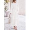 imagePRETTYGARDEN Womens Casual Smocked Midi Dress 2025 Spring Long Sleeve V Neck Tiered A Line Long Flowy DressWhite