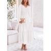 imagePRETTYGARDEN Womens Casual Smocked Midi Dress 2025 Spring Long Sleeve V Neck Tiered A Line Long Flowy DressWhite