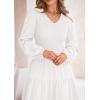 imagePRETTYGARDEN Womens Casual Smocked Midi Dress 2025 Spring Long Sleeve V Neck Tiered A Line Long Flowy DressWhite