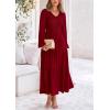 imagePRETTYGARDEN Womens Casual Smocked Midi Dress 2025 Spring Long Sleeve V Neck Tiered A Line Long Flowy DressWine Red