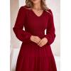 imagePRETTYGARDEN Womens Casual Smocked Midi Dress 2025 Spring Long Sleeve V Neck Tiered A Line Long Flowy DressWine Red