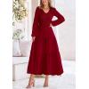 imagePRETTYGARDEN Womens Casual Smocked Midi Dress 2025 Spring Long Sleeve V Neck Tiered A Line Long Flowy DressWine Red