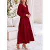 imagePRETTYGARDEN Womens Casual Smocked Midi Dress 2025 Spring Long Sleeve V Neck Tiered A Line Long Flowy DressWine Red