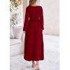 imagePRETTYGARDEN Womens Casual Smocked Midi Dress 2025 Spring Long Sleeve V Neck Tiered A Line Long Flowy DressWine Red