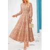 imagePRETTYGARDEN Womens Floral Maxi Dress 2025 Spring Long Sleeve V Neck Casual A Line Long Flowy Boho Party DressesFloral Orange