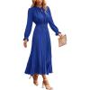 imagePRETTYGARDEN Womens 2025 Spring Fall Midi Dress Casual Long Sleeve V Neck Swiss Dot Pleated A Line Flowy DressesBlue