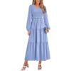imagePRETTYGARDEN Womens Casual Smocked Midi Dress 2025 Spring Long Sleeve V Neck Tiered A Line Long Flowy DressLight Blue