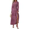 imagePRETTYGARDEN Womens Floral Maxi Dress 2025 Spring Long Sleeve V Neck Casual A Line Long Flowy Boho Party DressesFloral Red Black