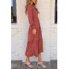 imagePRETTYGARDEN Womens Fall Spring Midi Dress Long Sleeve Floral Smocked Elegant Wedding Guest Long Flowy Dresses with PocketsBean Paste Red