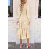 imagePRETTYGARDEN Womens Fall Spring Midi Dress Long Sleeve Floral Smocked Elegant Wedding Guest Long Flowy Dresses with PocketsBeige