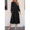 imagePRETTYGARDEN Womens Fall Spring Midi Dress Long Sleeve Floral Smocked Elegant Wedding Guest Long Flowy Dresses with PocketsBlack