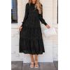 imagePRETTYGARDEN Womens Fall Spring Midi Dress Long Sleeve Floral Smocked Elegant Wedding Guest Long Flowy Dresses with PocketsBlack