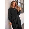 imagePRETTYGARDEN Womens Fall Spring Midi Dress Long Sleeve Floral Smocked Elegant Wedding Guest Long Flowy Dresses with PocketsBlack