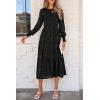imagePRETTYGARDEN Womens Fall Spring Midi Dress Long Sleeve Floral Smocked Elegant Wedding Guest Long Flowy Dresses with PocketsBlack