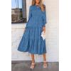 imagePRETTYGARDEN Womens Fall Spring Midi Dress Long Sleeve Floral Smocked Elegant Wedding Guest Long Flowy Dresses with PocketsBlue