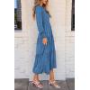 imagePRETTYGARDEN Womens Fall Spring Midi Dress Long Sleeve Floral Smocked Elegant Wedding Guest Long Flowy Dresses with PocketsBlue