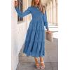 imagePRETTYGARDEN Womens Fall Spring Midi Dress Long Sleeve Floral Smocked Elegant Wedding Guest Long Flowy Dresses with PocketsBlue