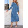 imagePRETTYGARDEN Womens Fall Spring Midi Dress Long Sleeve Floral Smocked Elegant Wedding Guest Long Flowy Dresses with PocketsBlue