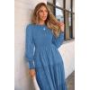 imagePRETTYGARDEN Womens Fall Spring Midi Dress Long Sleeve Floral Smocked Elegant Wedding Guest Long Flowy Dresses with PocketsBlue