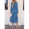 imagePRETTYGARDEN Womens Fall Spring Midi Dress Long Sleeve Floral Smocked Elegant Wedding Guest Long Flowy Dresses with PocketsBlue