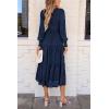 imagePRETTYGARDEN Womens Fall Spring Midi Dress Long Sleeve Floral Smocked Elegant Wedding Guest Long Flowy Dresses with PocketsDark Blue