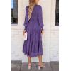 imagePRETTYGARDEN Womens Fall Spring Midi Dress Long Sleeve Floral Smocked Elegant Wedding Guest Long Flowy Dresses with PocketsDark Purple