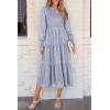 imagePRETTYGARDEN Womens Fall Spring Midi Dress Long Sleeve Floral Smocked Elegant Wedding Guest Long Flowy Dresses with PocketsGrey Blue