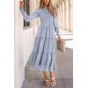 imagePRETTYGARDEN Womens Fall Spring Midi Dress Long Sleeve Floral Smocked Elegant Wedding Guest Long Flowy Dresses with PocketsGrey Blue
