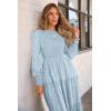 imagePRETTYGARDEN Womens Fall Spring Midi Dress Long Sleeve Floral Smocked Elegant Wedding Guest Long Flowy Dresses with PocketsLight Blue