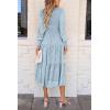 imagePRETTYGARDEN Womens Fall Spring Midi Dress Long Sleeve Floral Smocked Elegant Wedding Guest Long Flowy Dresses with PocketsLight Blue