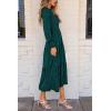 imagePRETTYGARDEN Womens Fall Spring Midi Dress Long Sleeve Floral Smocked Elegant Wedding Guest Long Flowy Dresses with PocketsMalachite Green