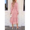 imagePRETTYGARDEN Womens Fall Spring Midi Dress Long Sleeve Floral Smocked Elegant Wedding Guest Long Flowy Dresses with PocketsPink