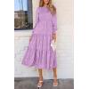 imagePRETTYGARDEN Womens Fall Spring Midi Dress Long Sleeve Floral Smocked Elegant Wedding Guest Long Flowy Dresses with PocketsPurple