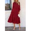 imagePRETTYGARDEN Womens Fall Spring Midi Dress Long Sleeve Floral Smocked Elegant Wedding Guest Long Flowy Dresses with PocketsRed