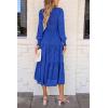 imagePRETTYGARDEN Womens Fall Spring Midi Dress Long Sleeve Floral Smocked Elegant Wedding Guest Long Flowy Dresses with PocketsRoyal Blue